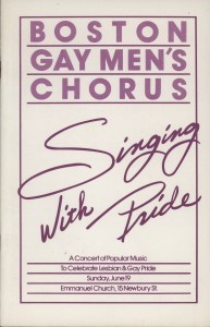 Boston Gay Men's Chorus, Singing With Pride, A Concert of Popular Music To Celebrate Lesbian & Gay Pride, Sunday, June 19, Emmanuel Church, 15 Newbury St.