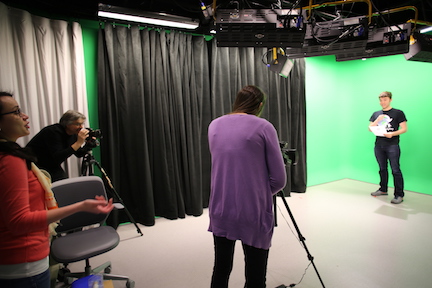 Students record video in the Snell Library Recording Studios