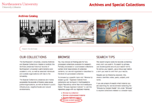 Screenshot of Archives Catalog homepage