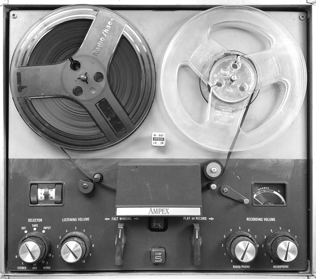 A reel-to-reel tape and deck