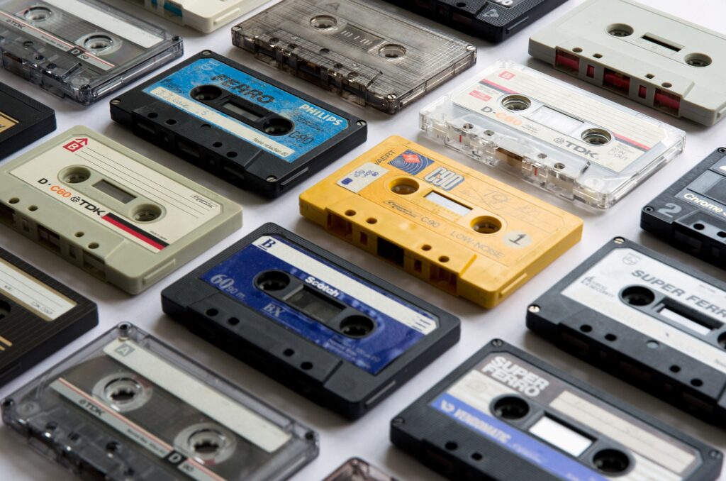 Cassette tapes lined up