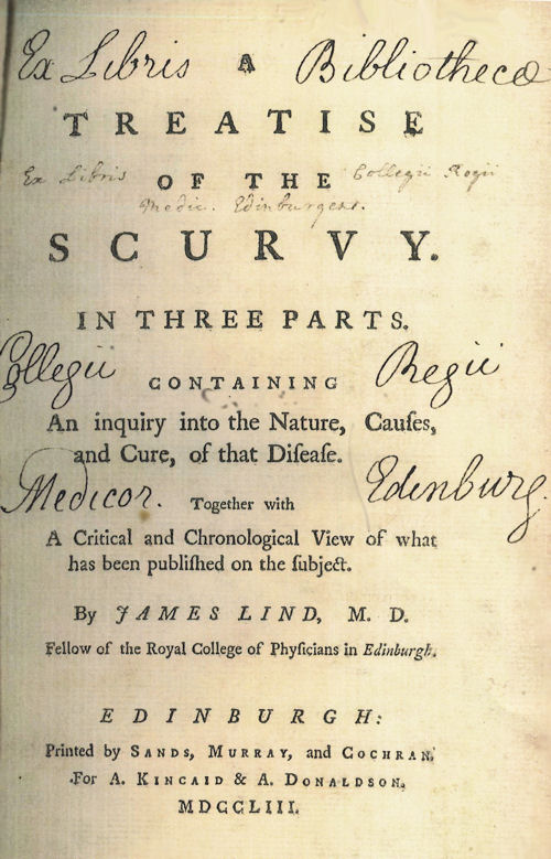 The front page of Lind's "A Treatise of the Scurvy"
