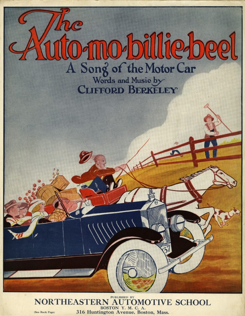 Cover of a songbook titled "The Auto-mo-billie-beel: A Song of the Motor Car"