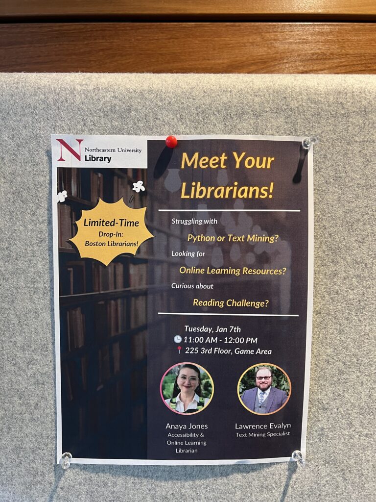 A flyer pinned on a bulletin board with the headline "Meet Your Librarian!"