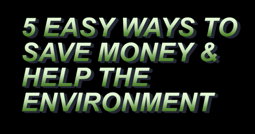 Screenshot of a video title screen with the heading "5 Easy Ways to Save Money & Help the Environment"